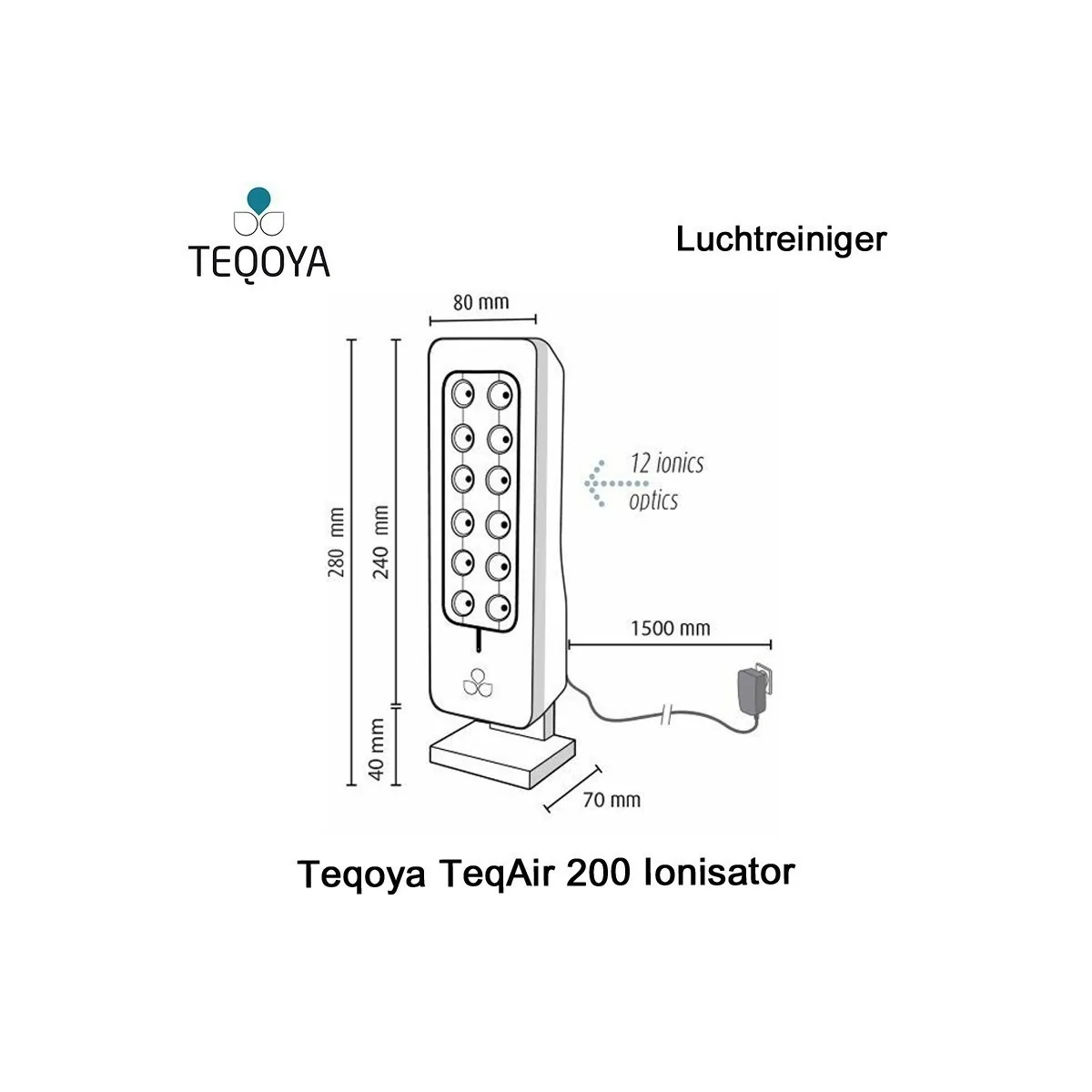 Teqoya TeqAir 200 Ionisator Blauw Grijs | Luchtontvochtigeronline