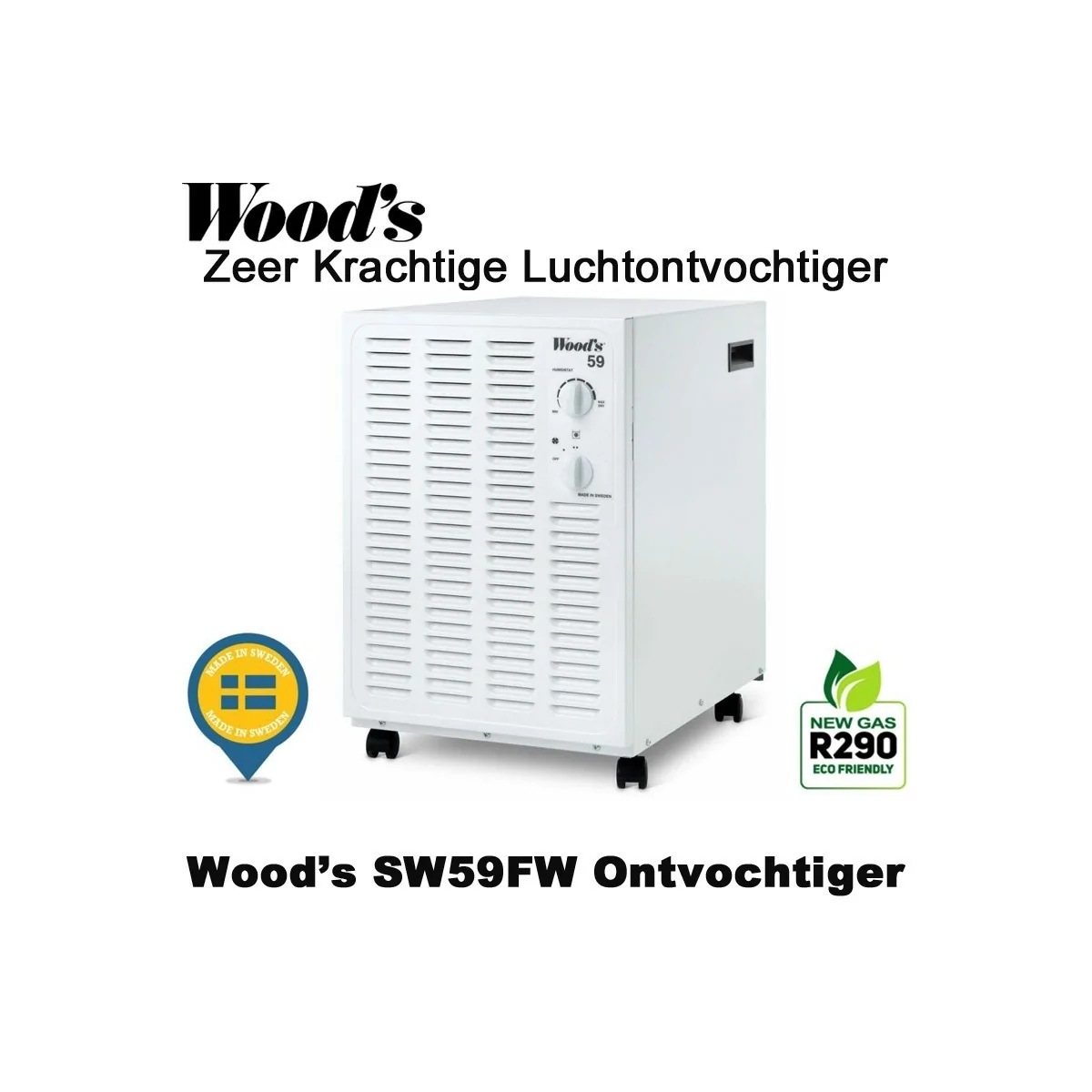 Woods SW59FW zeer krachtige luchtontvochtiger, tot 250 m² | Luchtontvochtigeronline