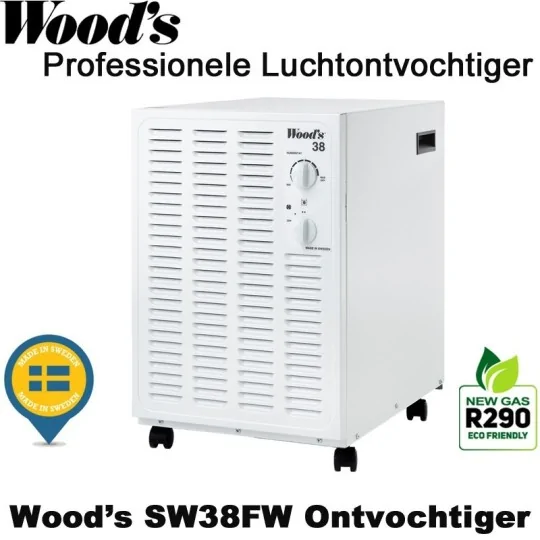 Woods SW38FW professionele luchtontvochtiger, kleur wit tot 140m²/350m³ | Luchtontvochtigeronline