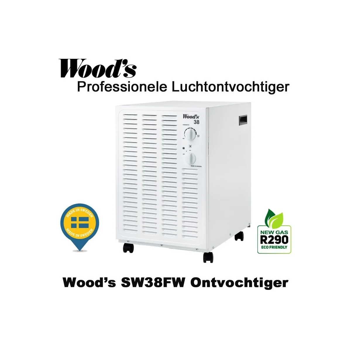 Woods SW38FW professionele luchtontvochtiger, kleur wit tot 140m²/350m³ | Luchtontvochtigeronline