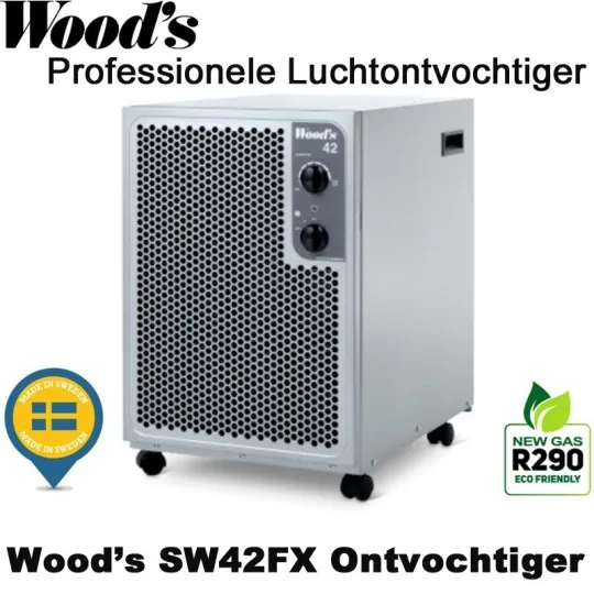 Woods SW42FX professionele luchtontvochtiger, kleur metallic 200 m² | Luchtontvochtigeronline