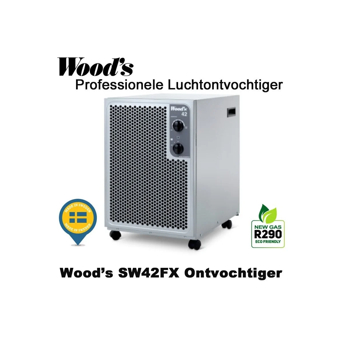 Woods SW42FX professionele luchtontvochtiger, kleur metallic 200 m² | Luchtontvochtigeronline