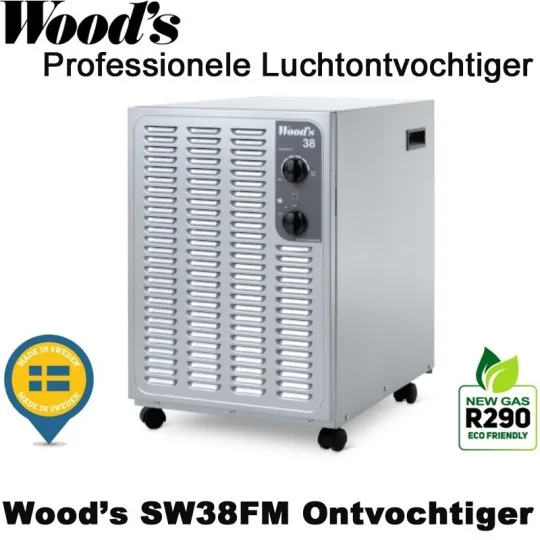 Woods SW38FX professionele luchtontvochtiger, kleur metallic 140 m² | Luchtontvochtigeronline