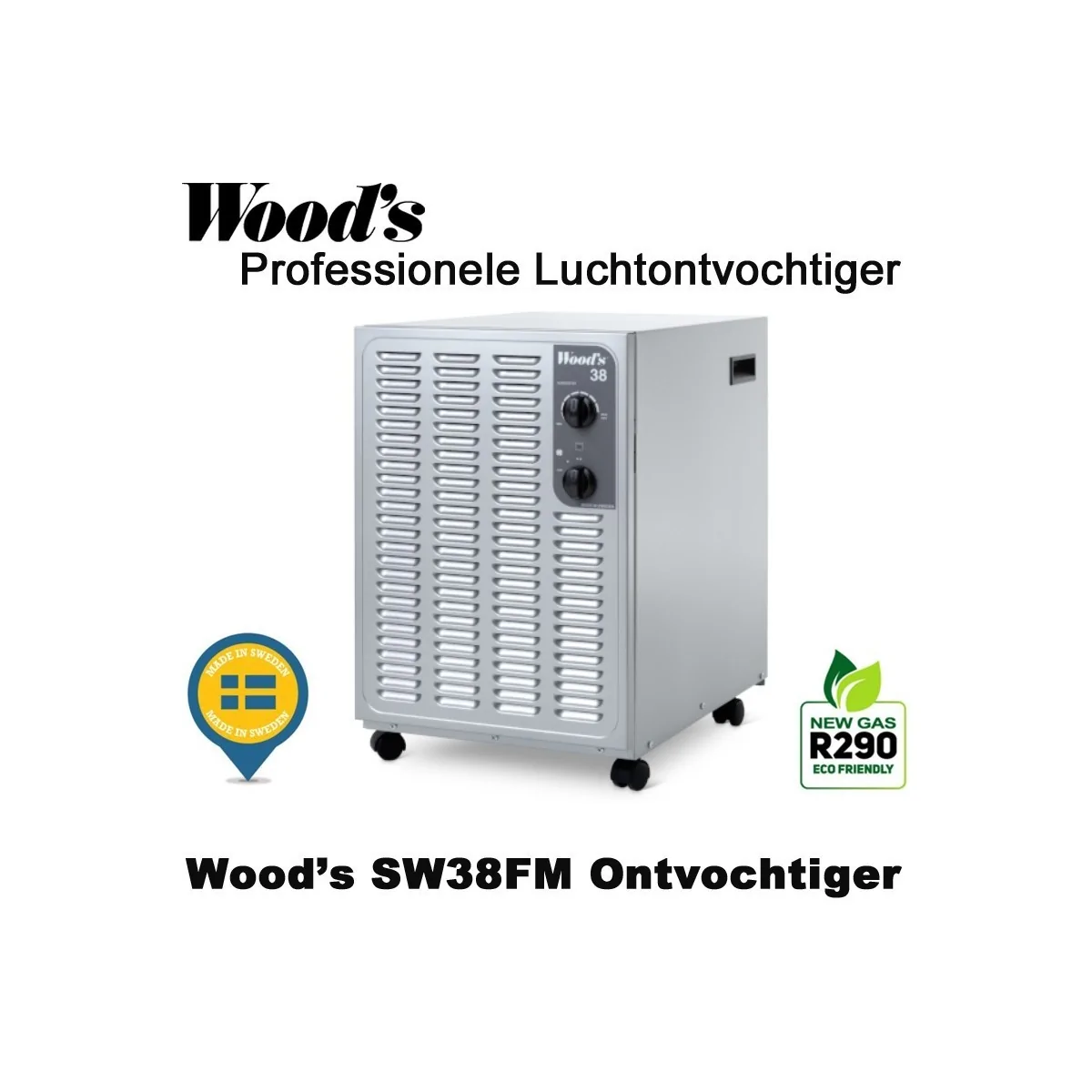 Woods SW38FX professionele luchtontvochtiger, kleur metallic 140 m² | Luchtontvochtigeronline