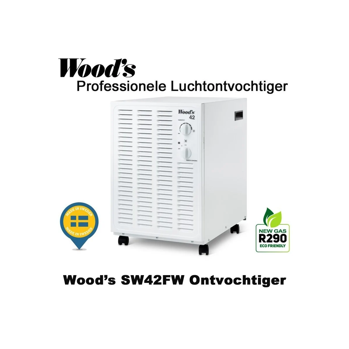 Woods SW42 professionele luchtontvochtiger, 200m² | Luchtontvochtigeronline
