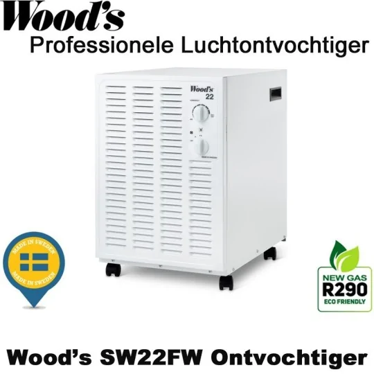 Woods SW22FW professionele luchtontvochtiger, tot 100m² | Luchtontvochtigeronline