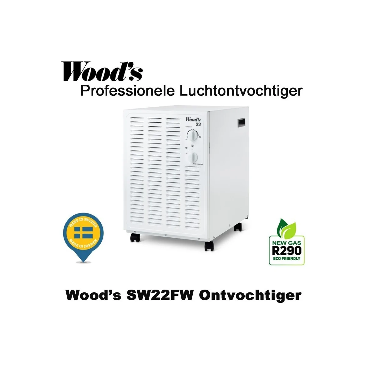 Woods SW22FW professionele luchtontvochtiger, tot 100m² | Luchtontvochtigeronline