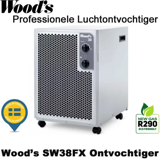 Woods SW38FX professionele luchtontvochtiger, kleur metallic 140 m² | Luchtontvochtigeronline